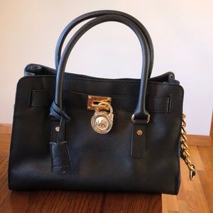 Michael Kors Black Leather Lock & Key Bag